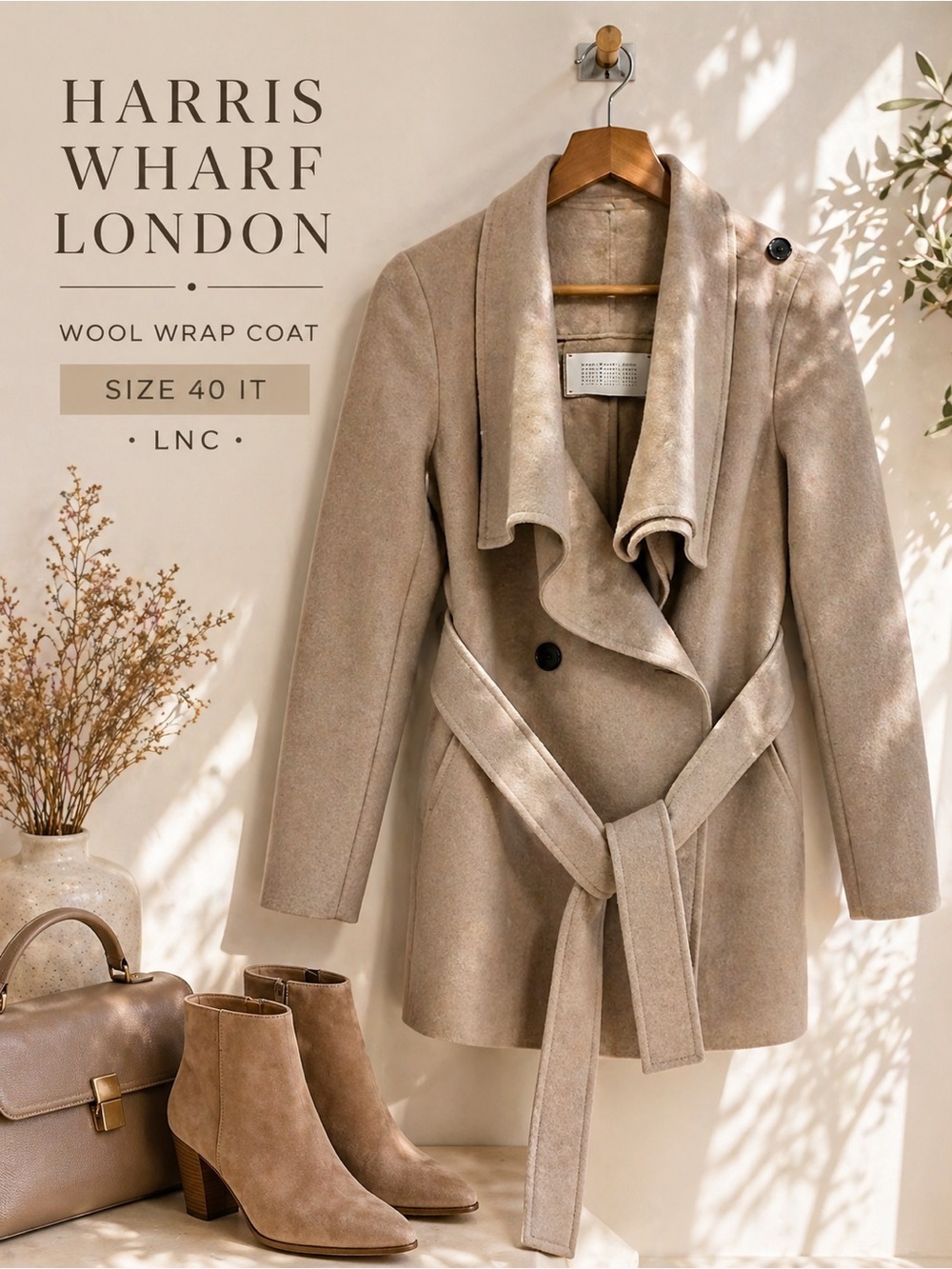 Harris Wharf London Wool Wrap Coat Beige Size 40 IT LNC